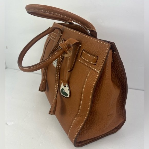 DOONEY & BOURKE 1975 MINI EAST/WEST TASSEL PEBBLED TEXTURED TOTE BAG,“TAN” COLOR - Picture 3 of 16